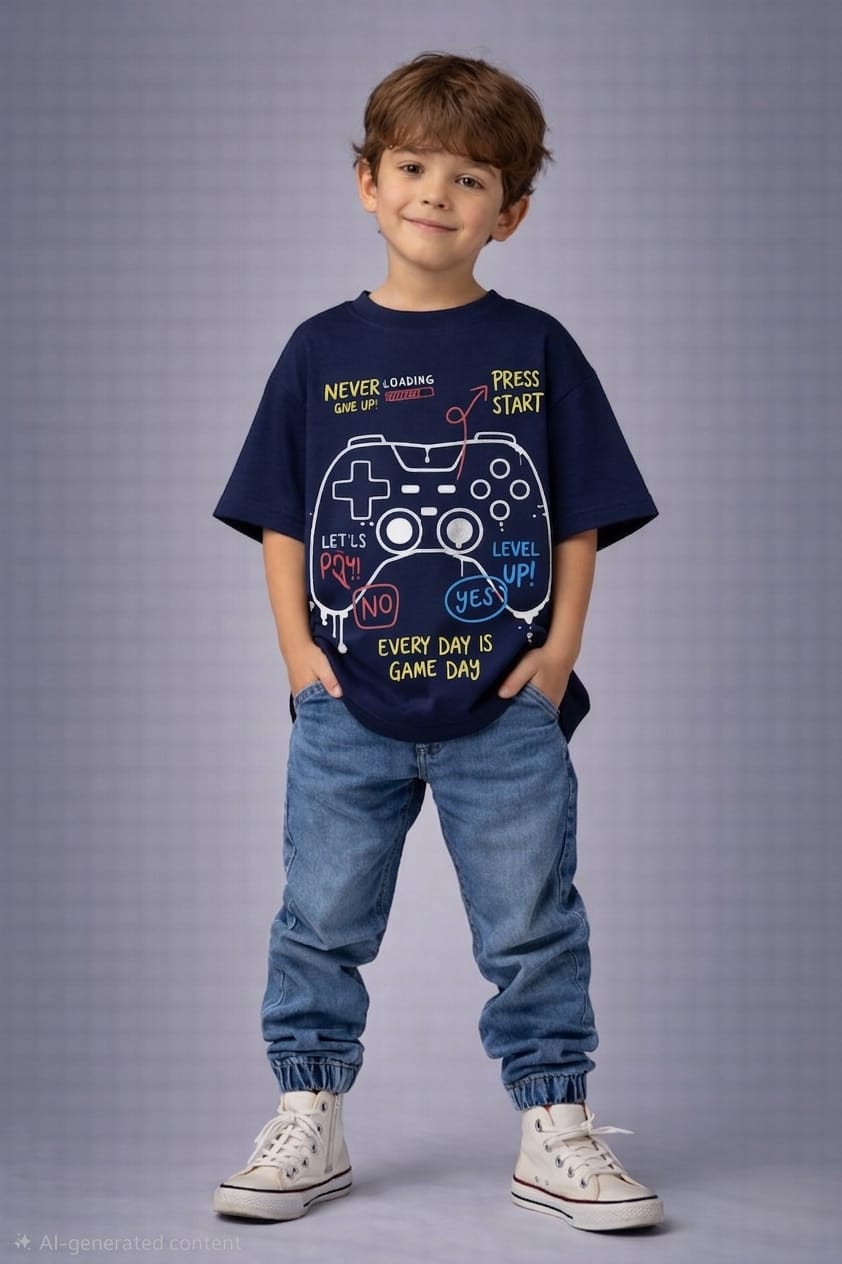 تيشيرتات أوفر سايز مطبوعة Joystick للأطفال