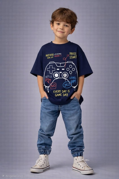 تيشيرتات أوفر سايز مطبوعة Joystick للأطفال