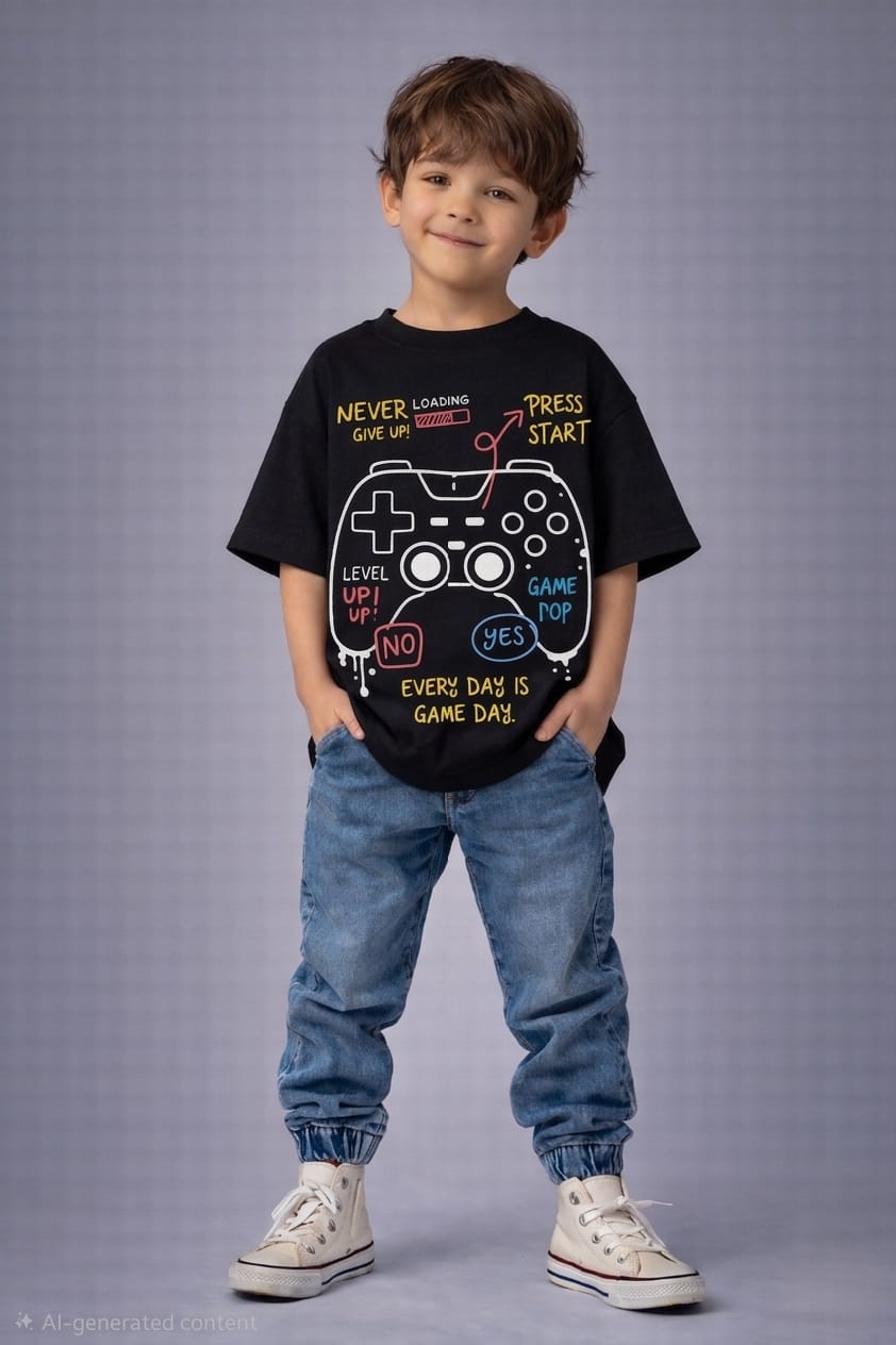 تيشيرتات أوفر سايز مطبوعة Joystick للأطفال
